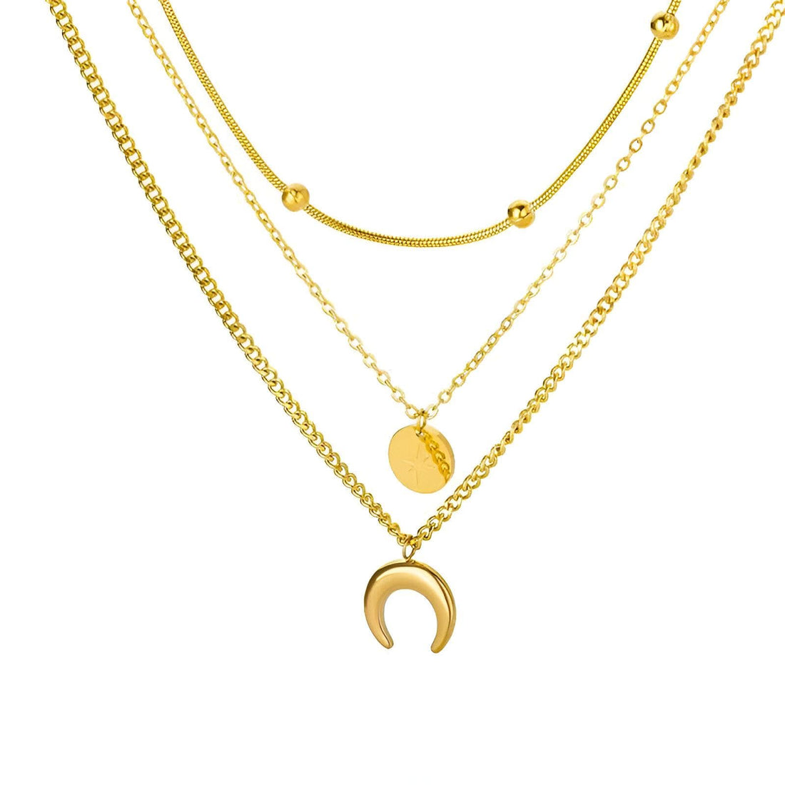 Birthday Gift Moon Necklace - Purple three-layered charm with gold plating and crescent motif, a timeless accessory for women seeking beauty, grace, and personal expression.