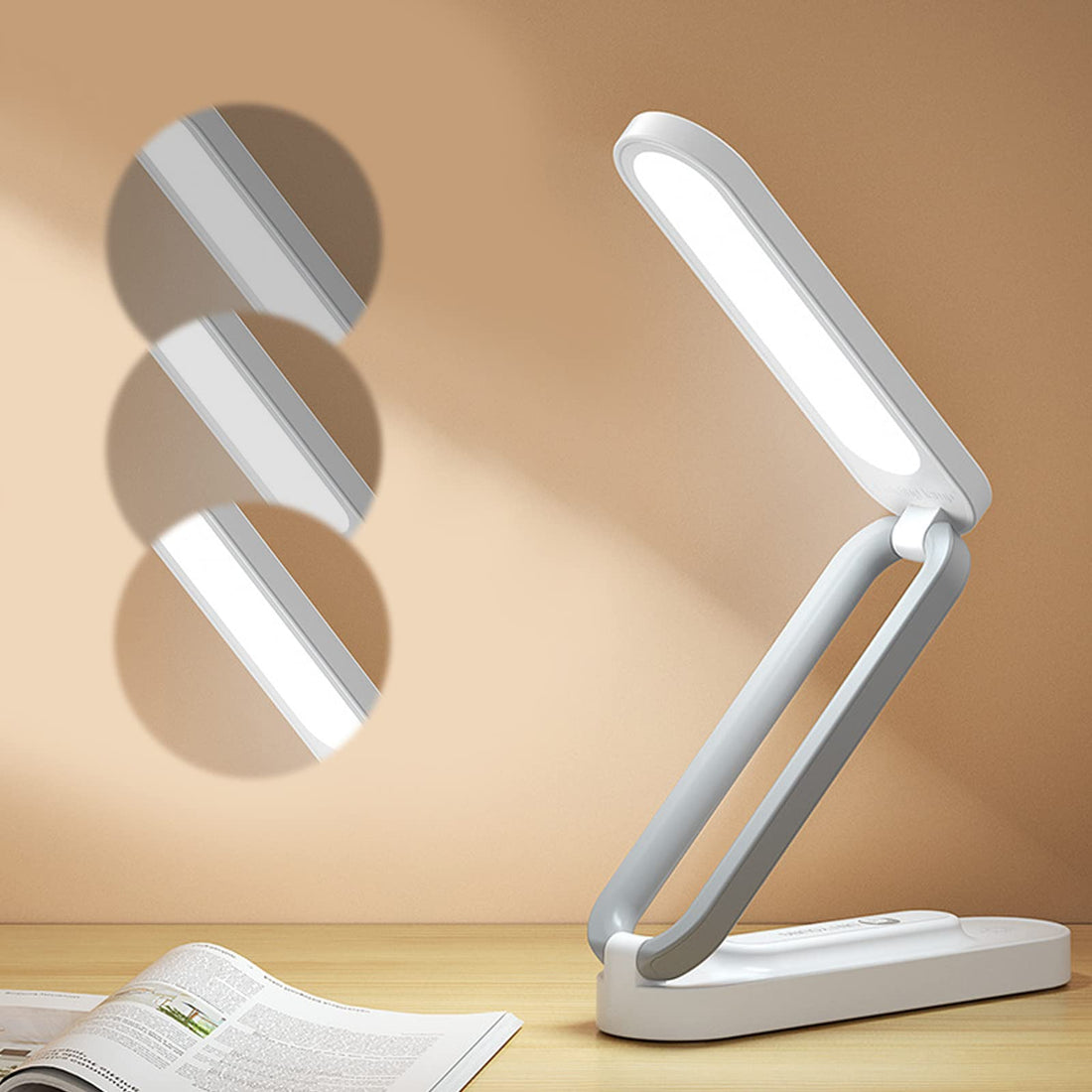 Geniuselectronic Foldable LED Desk Lamp - Portable With Dimmable 3 Brightness Levels, USB Rechargeable, Touch Control - Bedside Lamp for Reading, Study, Work