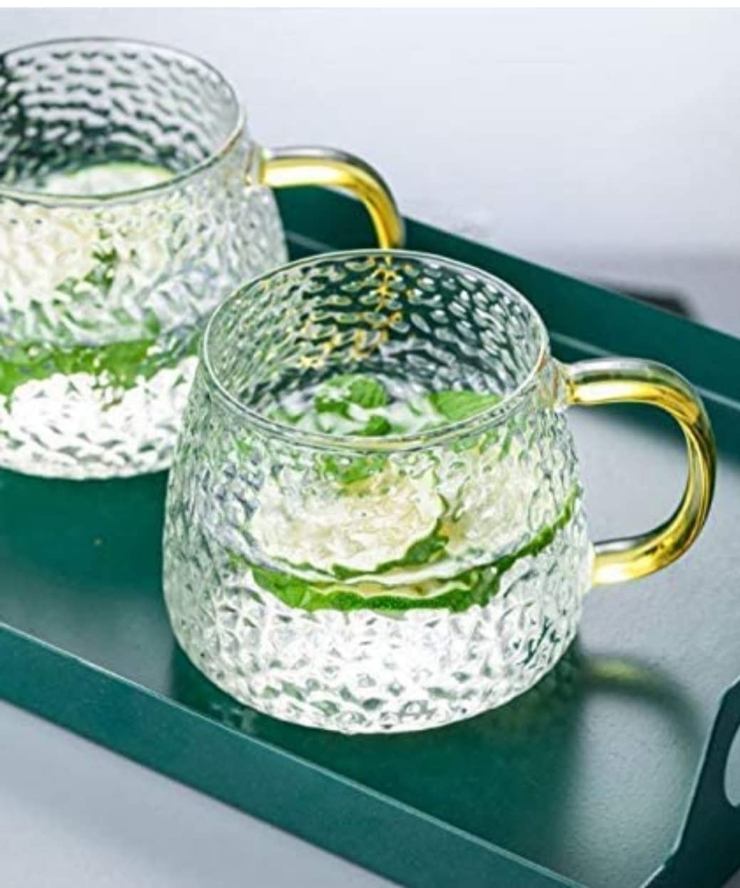 KiKiluxxa Golden Handle Creative Green Tea Cup Set of 1 Coffee and Milk Mug Set -410ml Transparent
