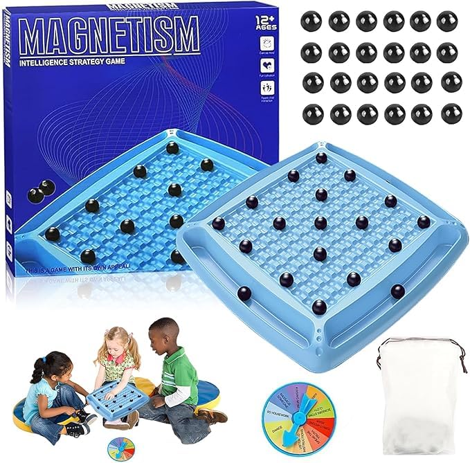 KIDSZONE Magnetic Multiplayer Learning Game – Portable Magnetic Strategy Board with Stones | Educational Family Game for Kids & Adults