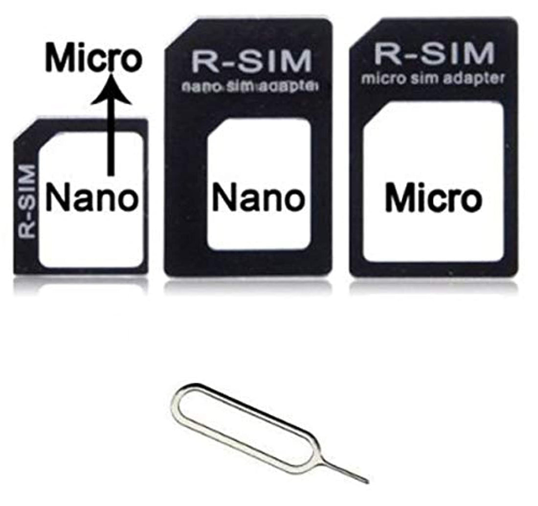 4 in 1 Nano SIM Card Converter Adapter Kit to Micro/Standard Sim Tray Opener - Black