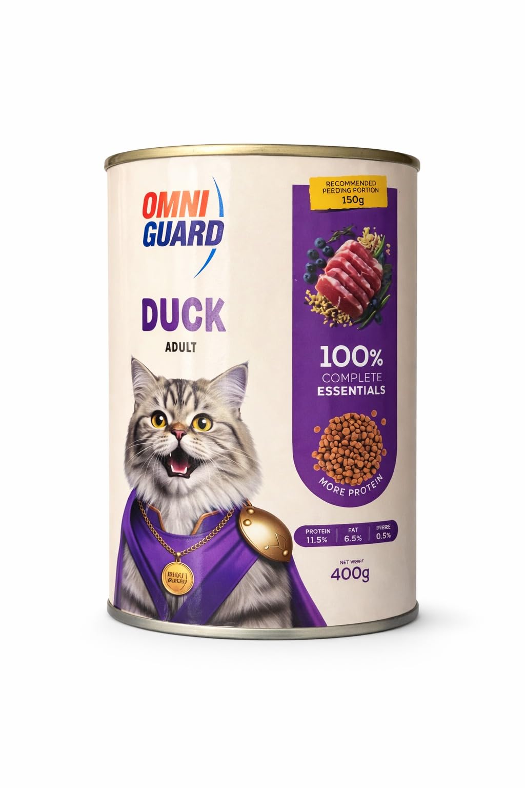 Omni-Guard Adult Wet Cat Food Complete Essentials Canned Meal (3 Pieces - 400 Gram, Duck)