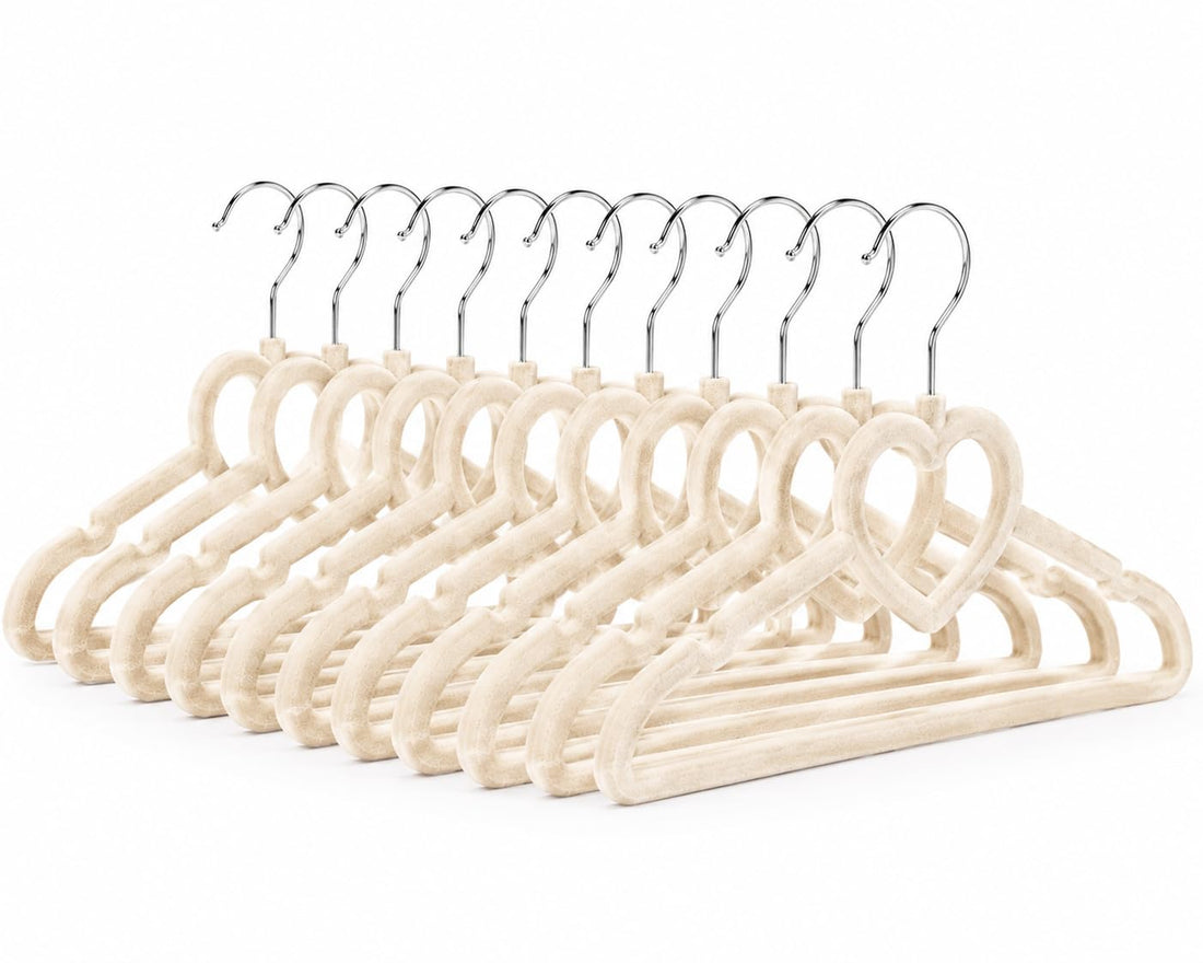 Multifunctional Heart-Shaped Velvet Hangers (10 Pack) – Non-Slip Closet Organizer for Clothes, Dresses & Tops – Space Saving, Soft Velvet, Cute Design for Women & Girls (10 Creamy)