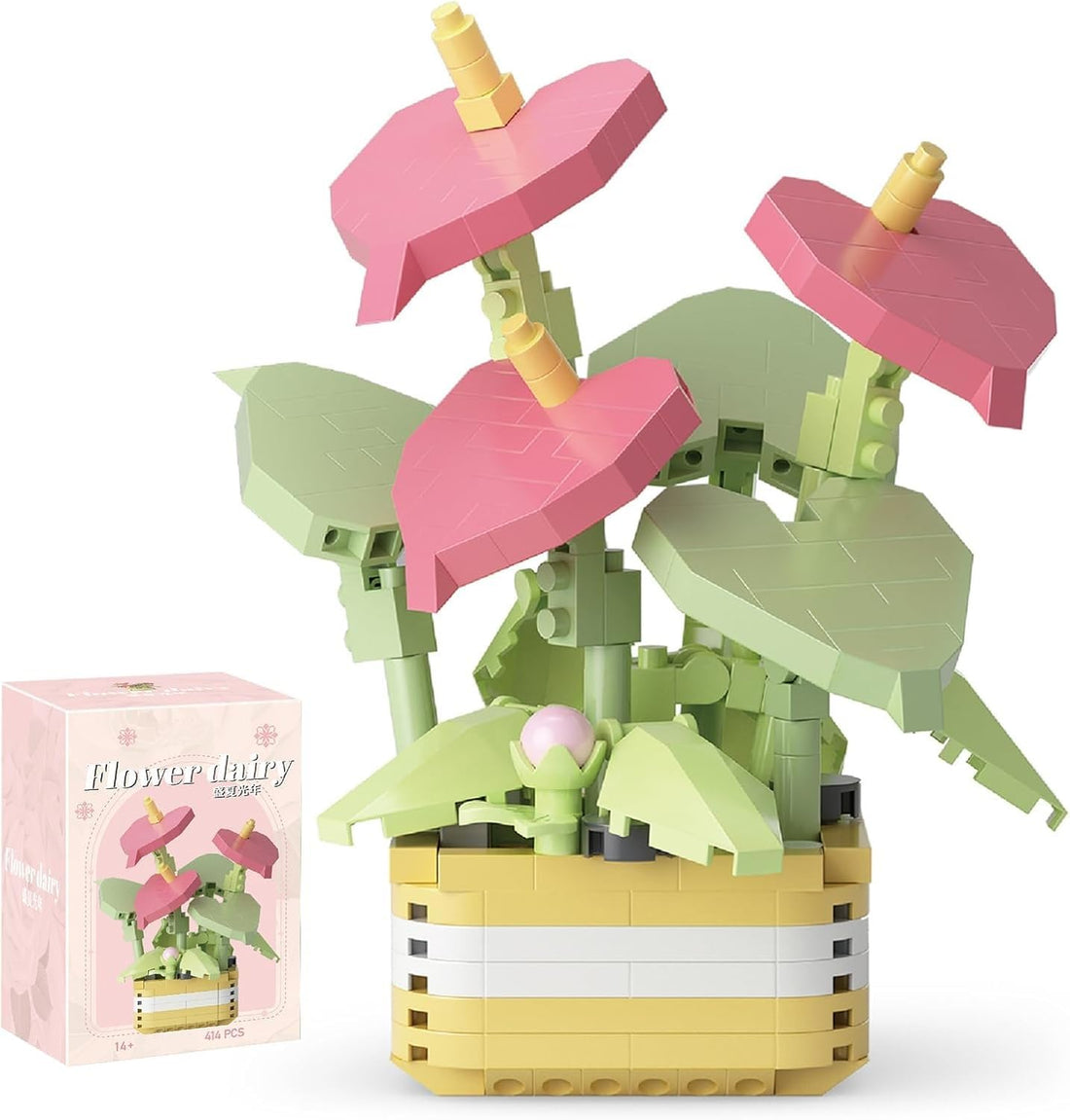 TOYS LAND Flower Bouquet Building Blocks Toy Set, Artificial Plant Flowers 414PCS Mini Size Blocks Kit for Home Office Decoration, Birthday Gift for Boys Girls Adults Age 14+ Years (Flowers 414 PCS)
