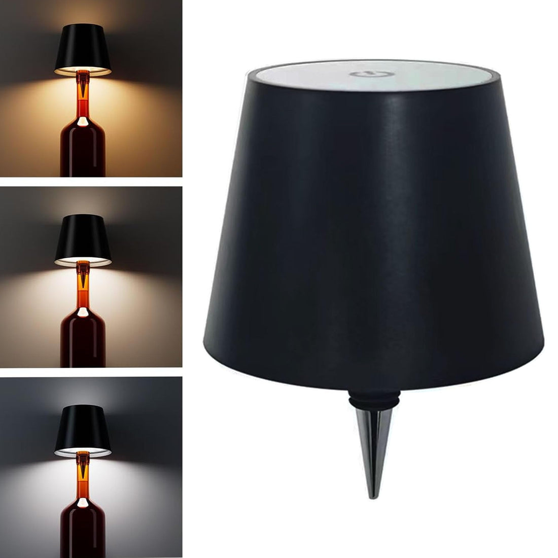 Pridola Wireless Bottle Lamp,LED Wine Bottle Light Rechargeable Bottle Lights,Stepless Dimming Table Lamp with 3 Color Temperatures for Bedrooms/Restaurants/Bars/Outdoor Dining (Black)