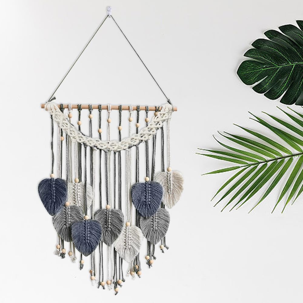UTMACH Large Macrame Wall Hanging, Wall Decoration, Boho Woven Leaves Wall Hanging, Leaf Feather Wall Decoration for Living Room, Bedroom, Home Decoration