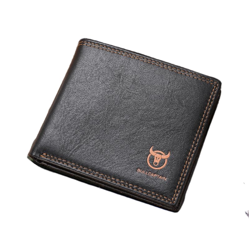 Slim Wallet for Men Genuine Leather RFID Blocking Bifold Minimalist Front Pocket Mens Wallet with Money Clip (BLACK-B)
