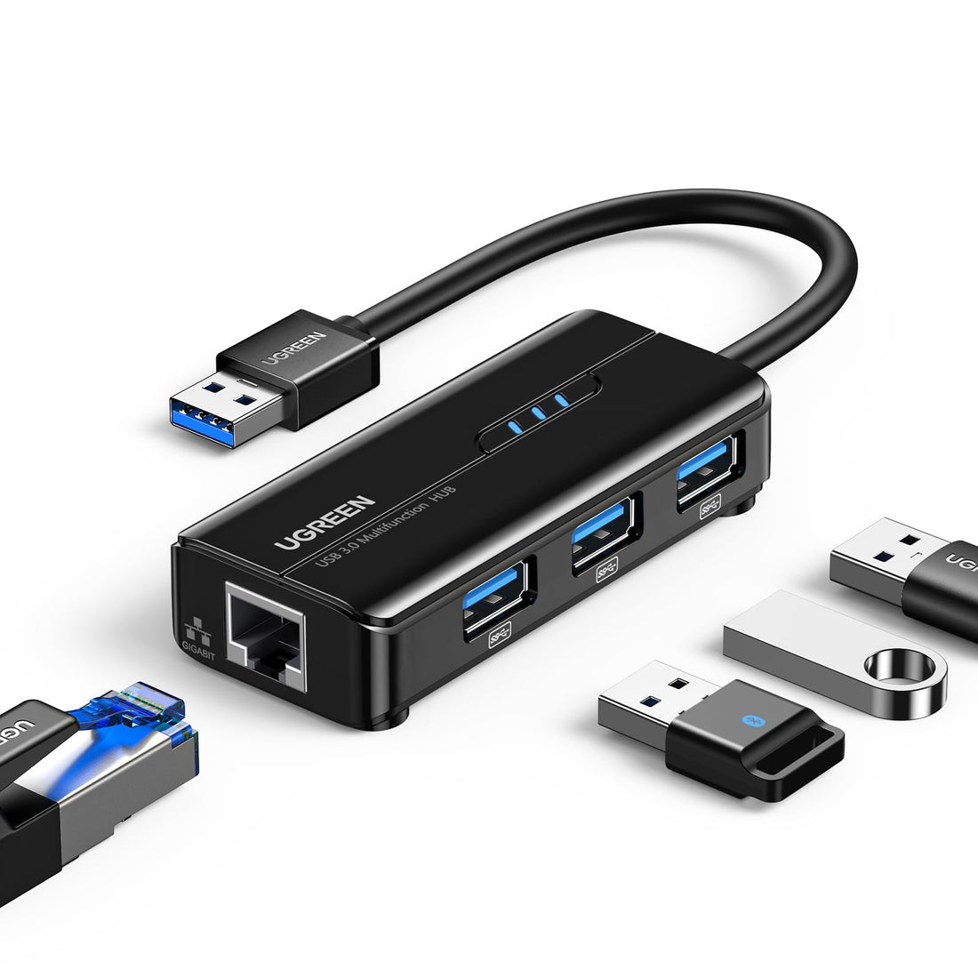 UGREEN USB 3.0 Hub Ethernet Adapter 10 100 1000 Gigabit Network Converter with USB 3.0 Hub 3 Ports Compatible for Nintendo Switch Windows Surface Pro MacBook Air Retina iMac Pro Chromebook PC,Black