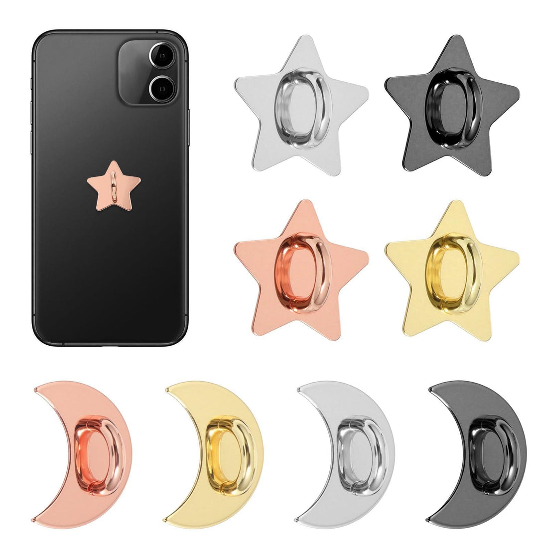 8 Pcs Cell Phone Ring Holder, Star And Moon Cell Phone Holder, Self-Adhesive, Small And Convenient, Suitable For All Kinds Of Smart Phones, Tablets, Phone Cases Diy Hanging Supplies, 4 Moon & 4 Stars
