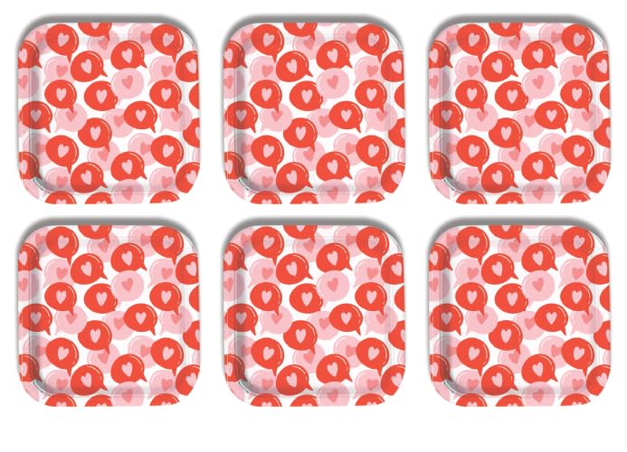 Disposable Paper Plates Pattern, Pink and Red, Square Shape, 6 Pack