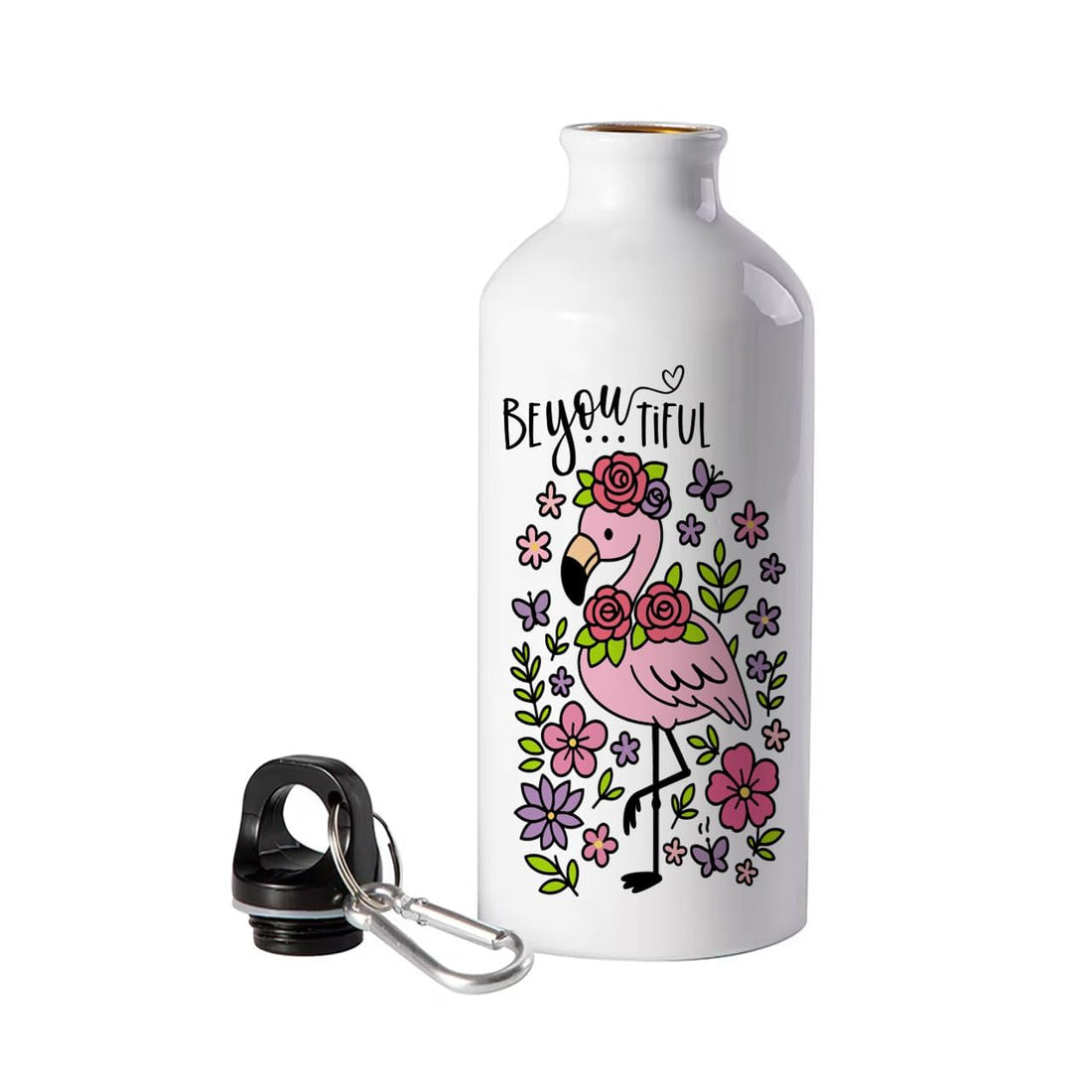 500ML Aluminum Water Bottle – Flamingo Design, Durable & Lightweight with Carabiner Clip – Reusable Sports Bottle for Gym, Travel, Office & Outdoor Use (beautiful)