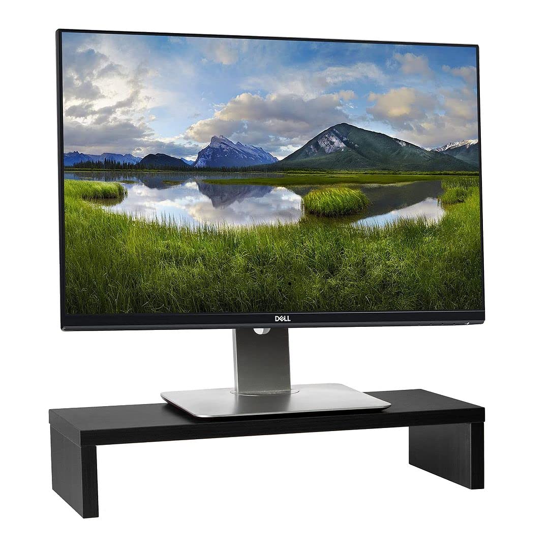 Halter Computer Desk Workstation Monitor Riser, Wooden Desktop Monitor Laptop Stand and Organizer, Black