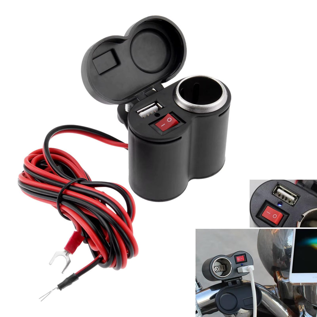 Modified USB Phone Charger with Cigarette Lighter Phone Charger Motorcycle Cigarette Lighter Car Cigarette Lighter Dispenser, Dual Slot Plug for Car, Marine Truck, Bike, Scooter - KaberTrade