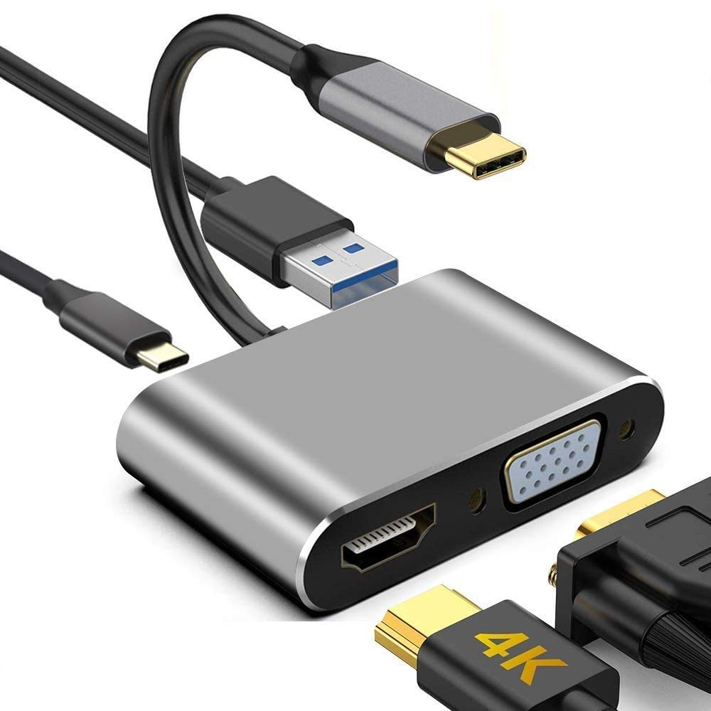 Onesite USB C to HDMI VGA Adapter, 4-in-1 USB C Hub with USB 3.0 Charging Power PD Port Compatible for Switch/MacBook Pro/i-Pad Pro/Galaxy/Dell XPS