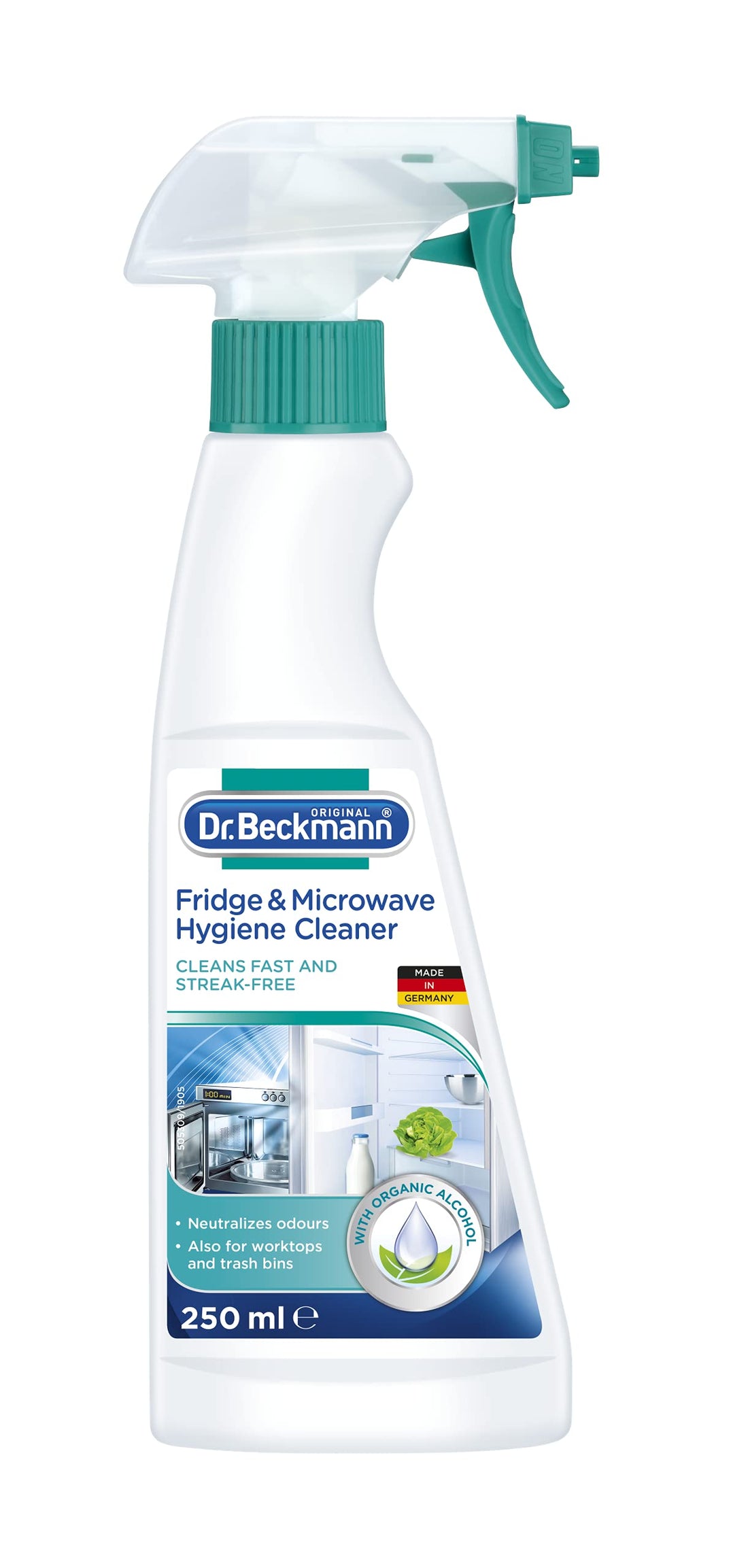 Dr. Beckmann Kitchen Cleaner for Fridge & Microwave Hygiene | Fridge Cleaning Spray Cleans Thoroughly and Neutralises Odours, 250ml