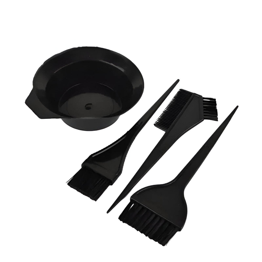 Hair Colouring Tools - 4-Piece Set Including Mixing Bowl, 3 Dye Brushes, and Tint Comb for Salon and Home Application (Black) (set-4pcs)