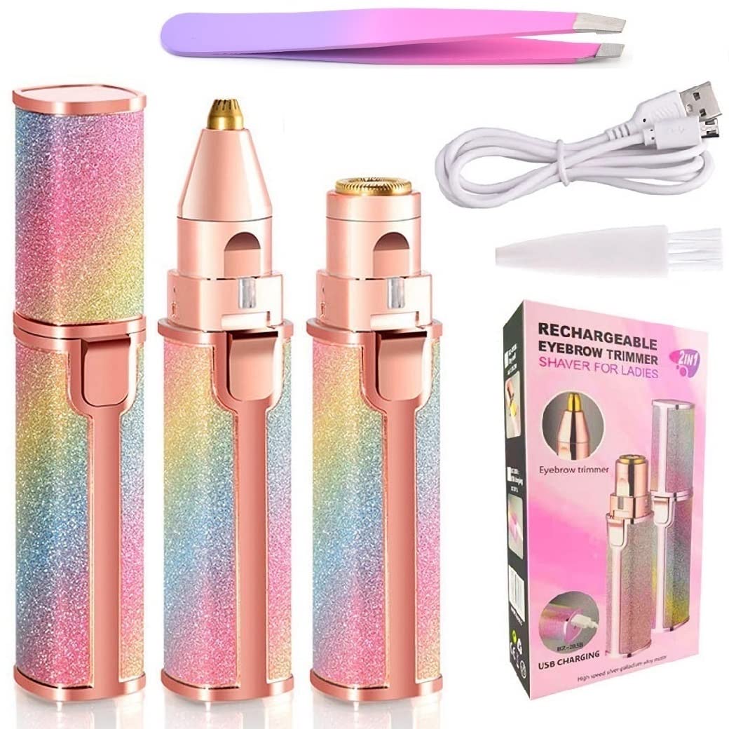 GEEGVV Facial Hair Removal for Women Man Electric Eyebrow Shaper Trimmer Eye Brow Hair Remover Perfect Painless Shaver Device Lady Face Razor Lip,Best Female Mustache Rechargeable Epilator (Rainbow)