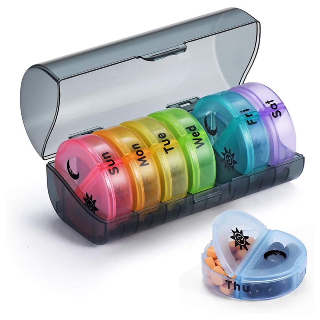 Bukela Weekly Pill Organizer 7 Day 2 Times a Day, Pill Travel Case, Portable Pill Organizer, Pill Box Travel 7 Day for Pocket, Light-Proof for Travel, Portable Pill Box (Black Box)