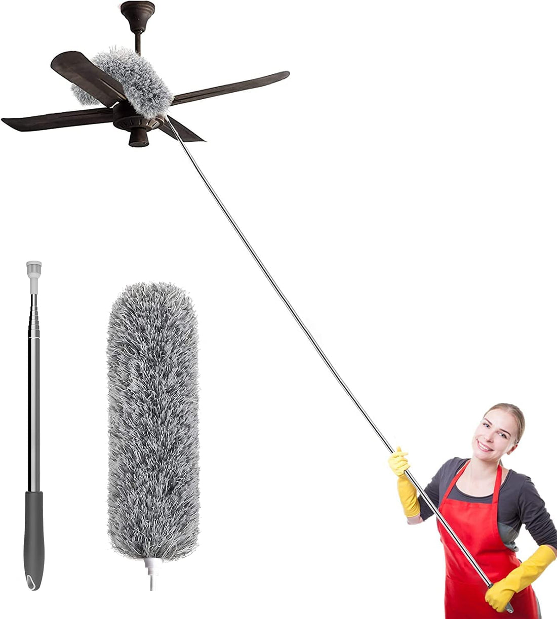Flexible Duster for Fan Cleaning Mop with Long Rod | Fan Cleaner Brush with Long Rod | Spider Web Cleaner Stick | Fan Cleaning Brush | Fan Duster| Dusting Brush for Home Cleaning |