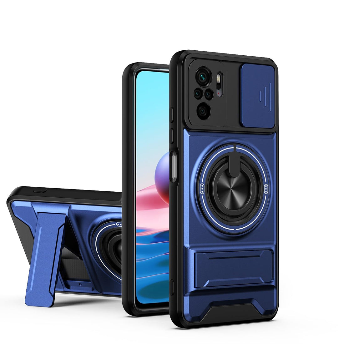 Case Cover Shock Resistant UNBLACK Protect Camera TPU + PC With KickStand Compatible with Redmi Note 10 4G / Redmi Note 10s (Blue)