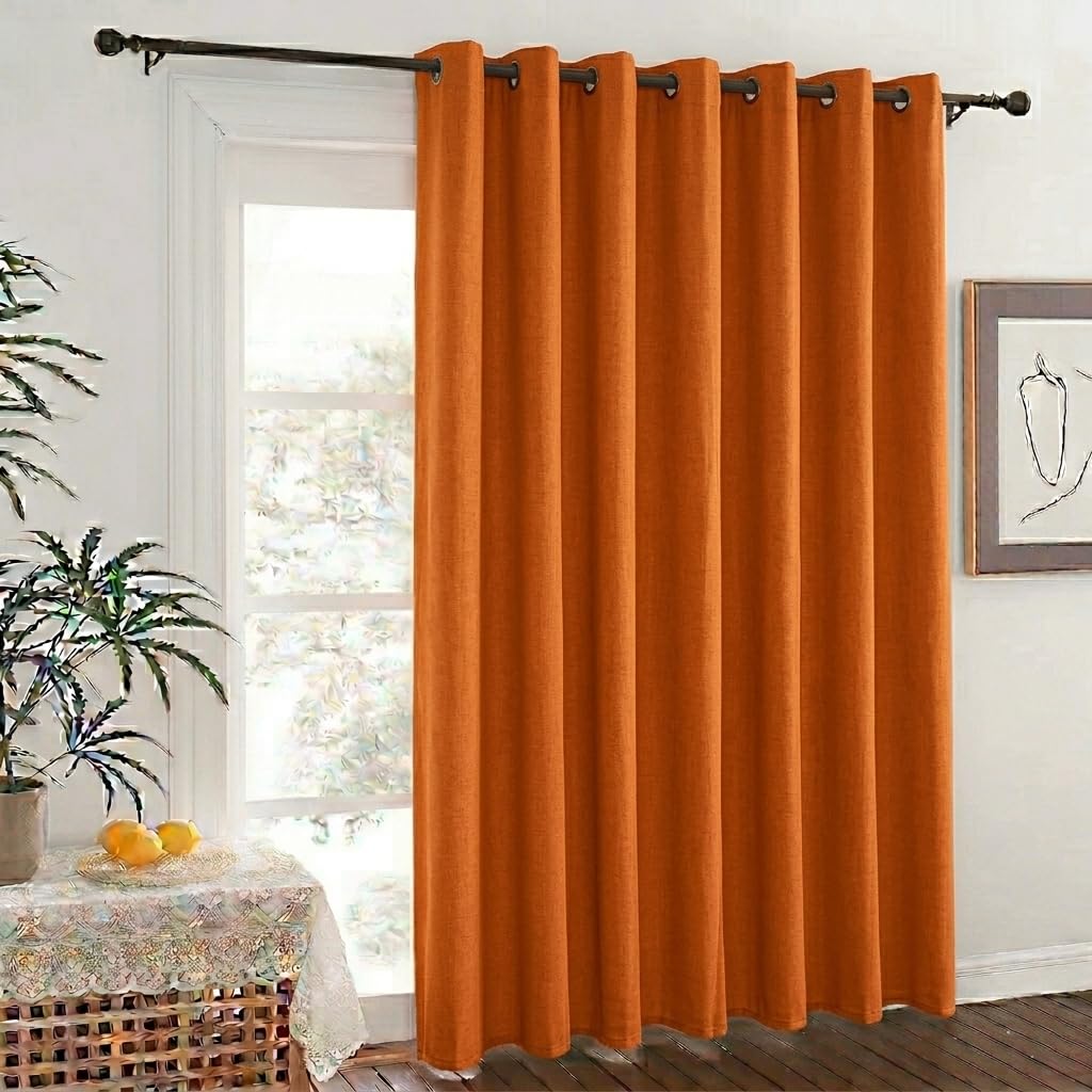 Linen Curtains for Sun Light and Heat Reduction – High Quality Fabric – Elegant Design – Silver Metal Grommets Easy to Install – 1 Piece (Orange, 140W x 260H cm)