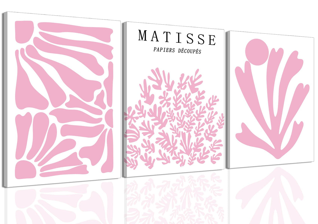 Pink Matisse Abstract Floral Wall Art Framed 16x24 inch Set of 3 Light Pink Flower Market Canvas Poster Prints Aesthetic Pictures Large Modern Danish Pastel Women Wall Decor for Living Room Bedroom