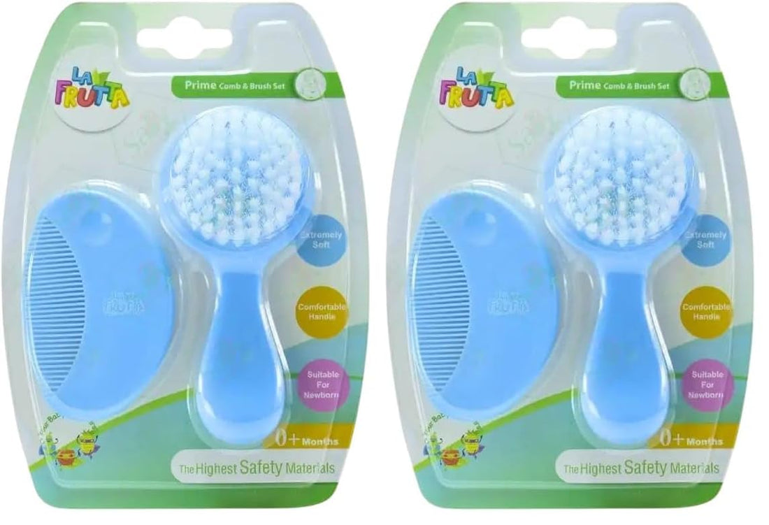 La Frutta brush and comb set - Nylon extra Soft Hair, Baby Hair Brush And Comb Set, For New-Born Kid Hair Care, round shape (Pack of 2)