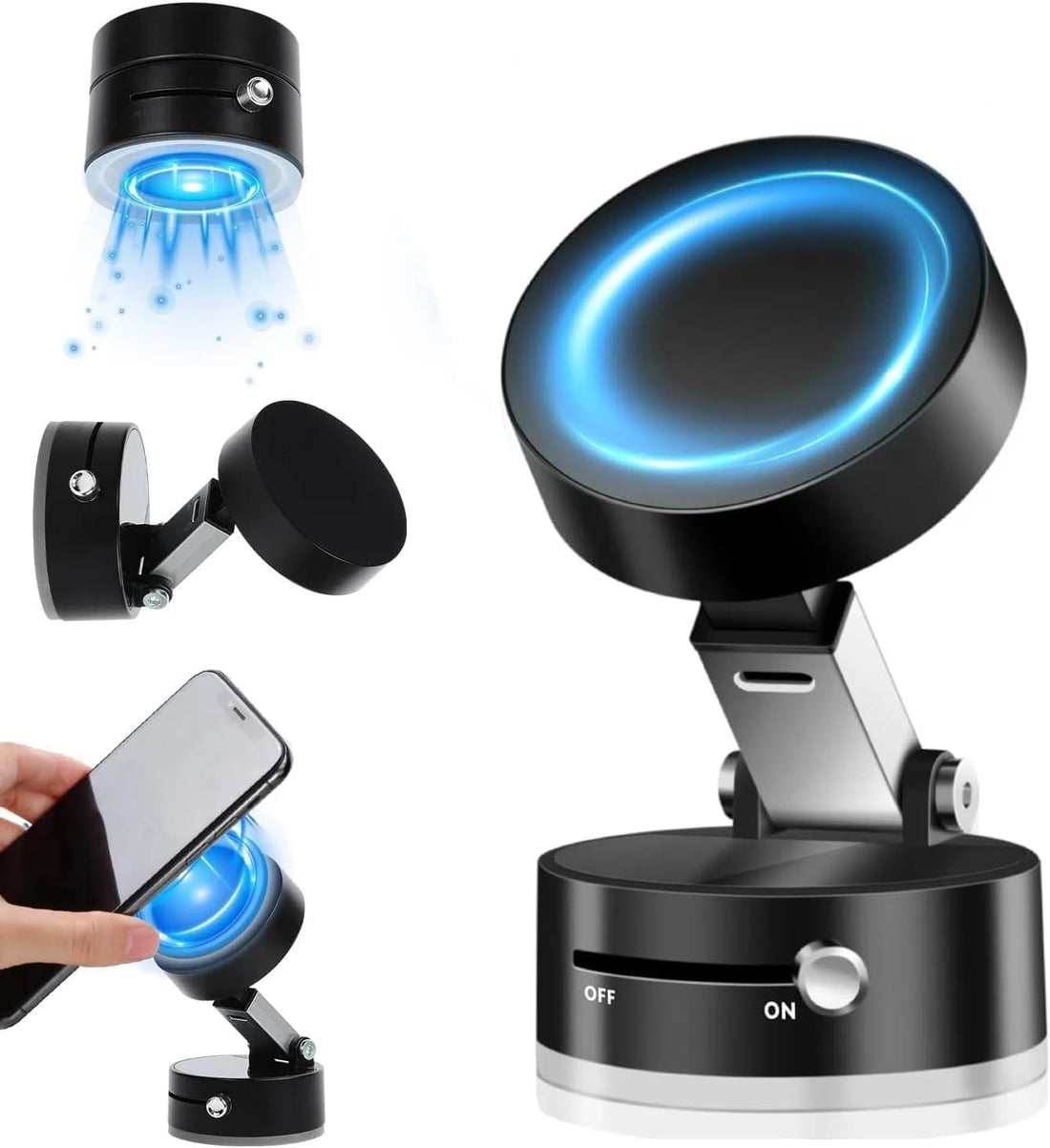Vacuum Magnetic Suction Phone Holder, 360° Rotatable Suction Cup Phone Mount Retractable Folding Mobile Phone Stand Magnetic Cell Phone Holder for Smooth Surface Car Smart Automatic