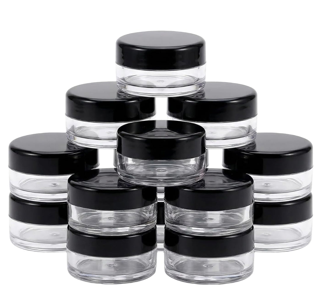 3 Gram 3 ML Jar BPA Free Cosmetic Sample Empty Plastic Container Round Pot with Black Screw Cap Lid Small Tiny 3g Bottle for Make Up Eye Shadow Nails Powder Paint Jewelry (12PCS)