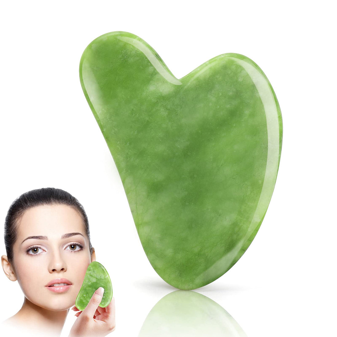 Gua Sha Facial Tool, Natural Guasha Jade Stone GuaSha Board Gua Sha Sc Massage Tool with Smooth Edge for Physical Therapy and SPA Acupuncture Therapy Used for Face, Eyes, Neck and Body(Green)