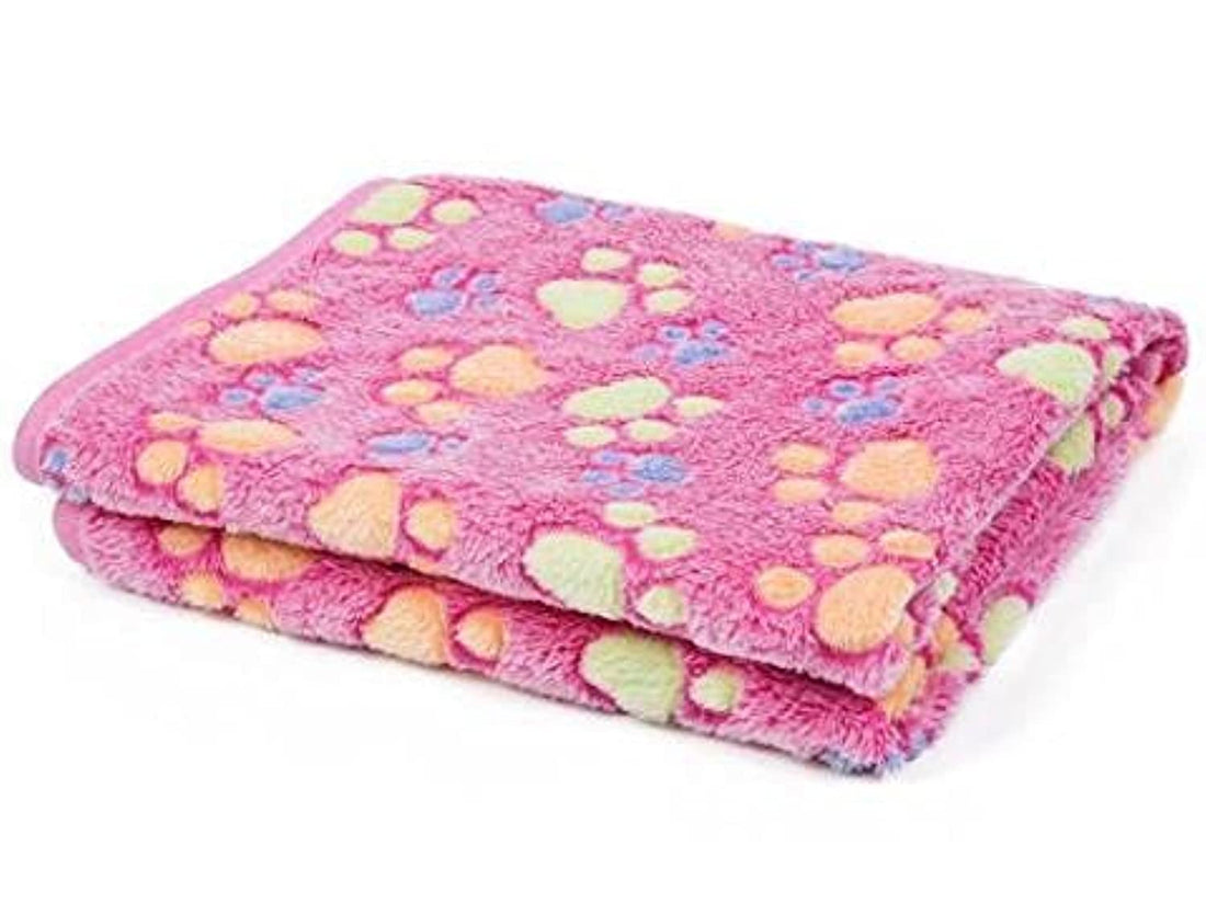 Pet Dog Cat Blanket Cushion Puppy Warm Bed Mat Soft Coral Velvet Pad with Paw Print - Pink(S)