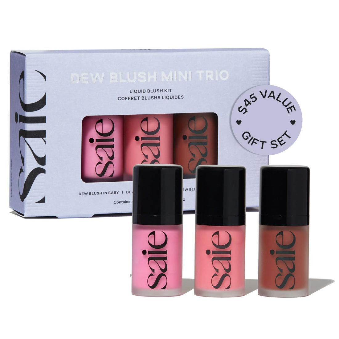 Saie Mini Dew Blush Trio Gift Set with Baby Pink, Neutral Pink & Warm Terracotta Shades, Hydrating Cream Blush Minis