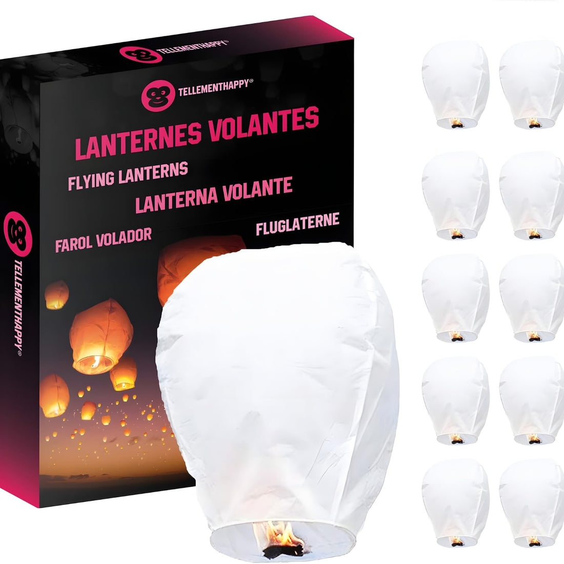 Tellementhappytm Sky Lantern ideal for Birthday Party 100% Biodegradable White pack 10