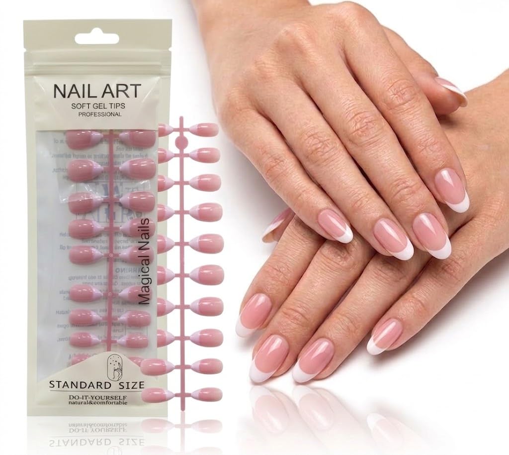 24pcs M Size Finished Design With UV Gel Press On Nails Coffin OVAL Shiny False Nails Full Cover Artificial Fake Nail Art Tips- Comes With 1 SHEET DOUBLE FACE (N3)