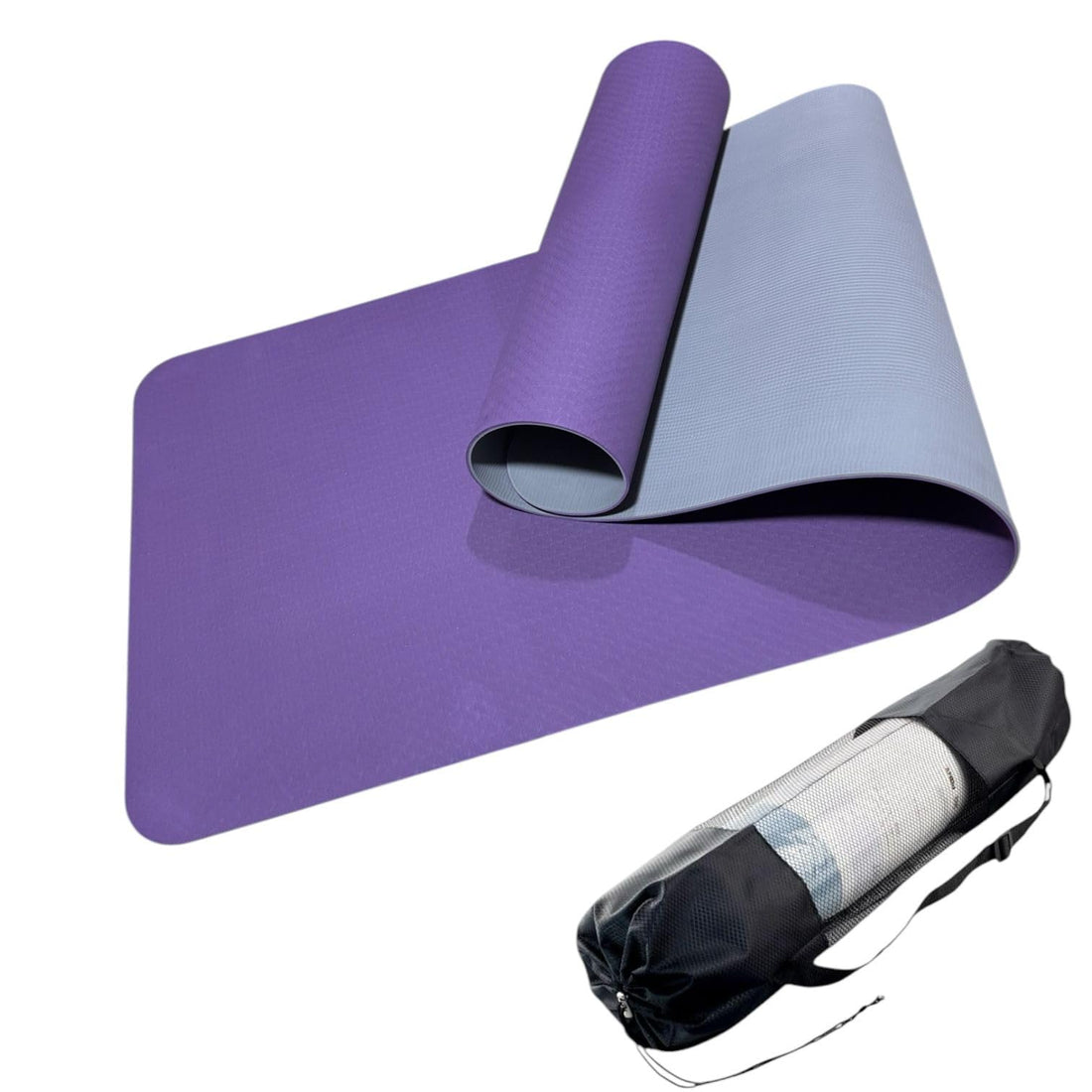 Yoga Mat Thickened Non Slip TPE Eco Friendly Fitness Exercise Pilates Mat Unisex Double Sided Yoga Mat 61m x 0.6cm with Storage Bag Included (Purple/Grey)