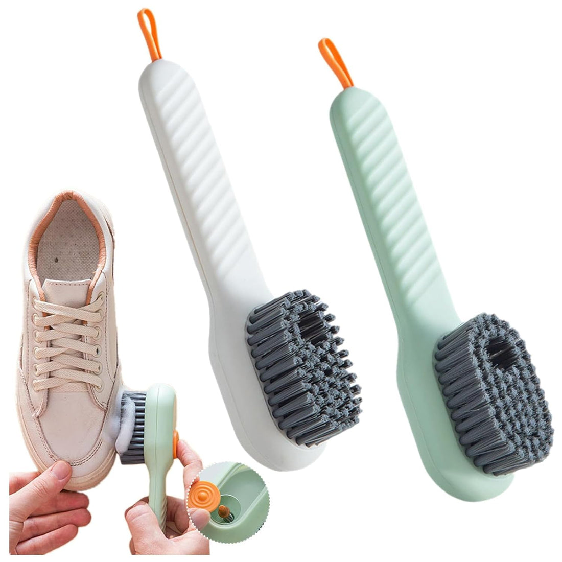 LIRABS® 2Pcs Automatic Liquid Shoe Cleaning Brush with Built-in Soap Dispenser |Multifunctional Cleaning Brush with Liquid Dispenser for Clothes, Shoe Cleaner, Sneaker Cleaner
