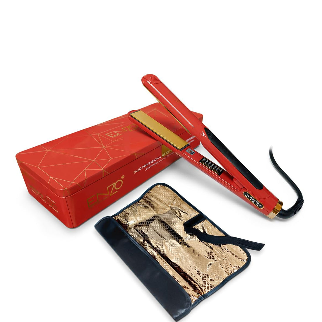 Hair Straightener Flat Iron Ceramic Plates, Salon-Quality Styling with 985°F Heat for Curly & Straight Hair, Fast Heating, 6 Temperature Settings, 360° Rotating Cord, EN-5181 (Red)