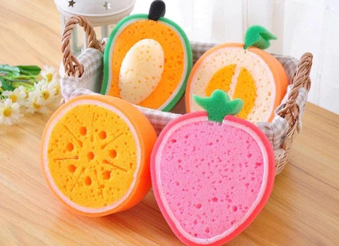 Delicate Fruit Bath Sponges & Baby Bath Tools Set - 4 Pcs Bath Bomb Cleaning Sponge and Exfoliating Brushes, Now Available in 床 Cat