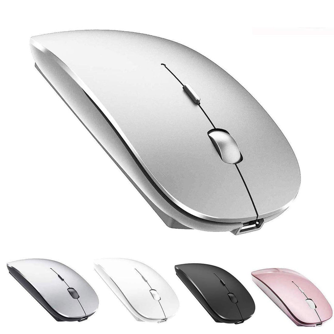 Generic Bluetooth Mouse Rechargeable Wireless Mouse for MacBook Pro,Bluetooth Wireless Mouse for Laptop PC Computer (Silver