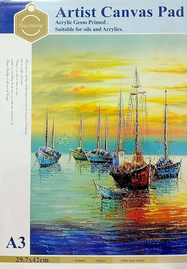 Keep Smiling A3-0 Soft Cotton Canvas Cover Sketch 10 Sheets, 29.7 cm x 42 cm Size