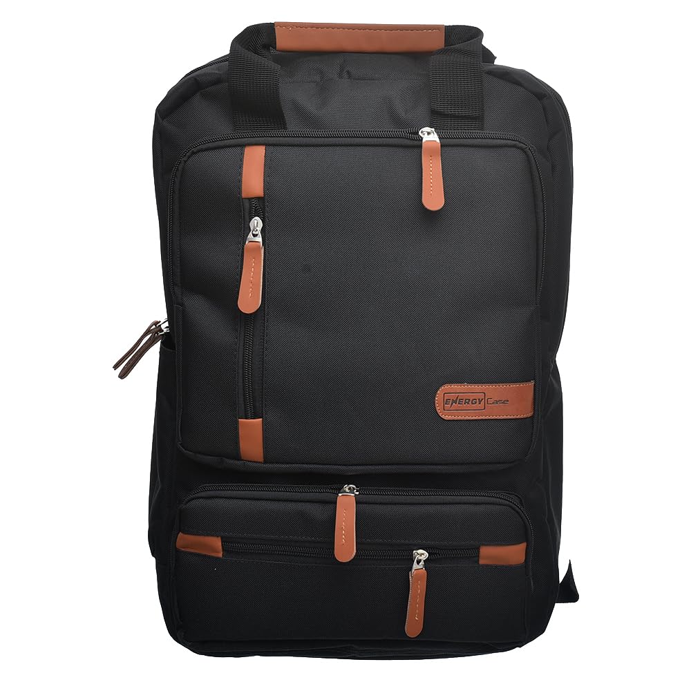 Energy Fabric Two Way Zipper Laptop Backpack With Four Front Zipper Pocket And Bottle Pocket For Laptop Protection - Black Camel