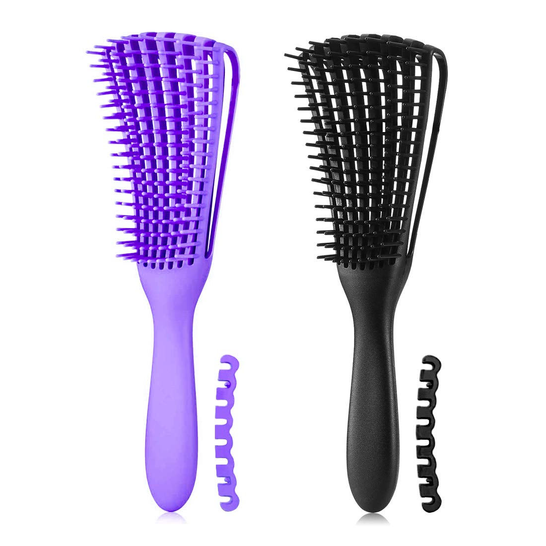 Hair Brush, Detangling Brush for Afro America/African Hair Textured 3a to 4c Wavy/Curly/Coily/Wet/Dry/Oil/Thick/Long Hair, Knots Detangler Scalp Massage Comb (2 pcs, Black-Purple)