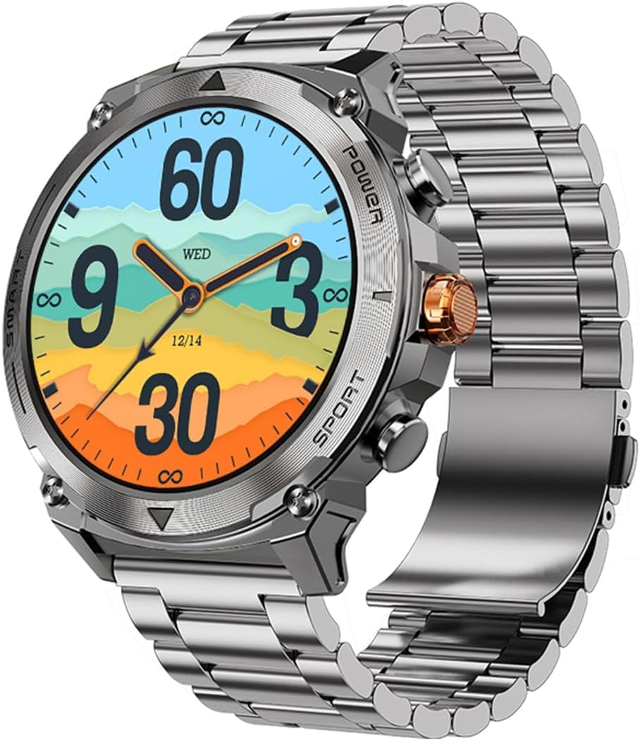 WiWU Smart Watch SW03 1.43″AMOLED, Multi Language, Heart Rate, Blood Oxygen, Sleep Monitor, Waterproof IP68, for Phone Zinc Alloy Health sports Smart-Silver|18 Months Warranty