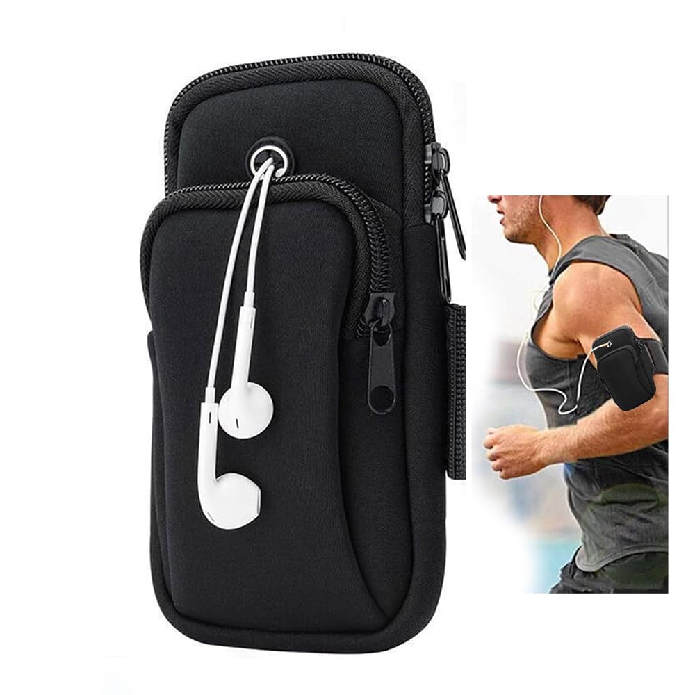 GQ Cell Phone Armband Case for iPhone 17 Pro Max/17 Plus, Adjustable Running Arm Band with Earphone Hole & Key Slot, Waterproof Sports Phone Holder for Jogging, Gym, Cycling (Black)