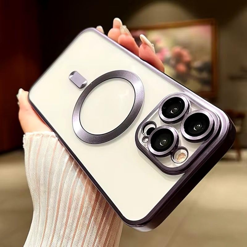 فكرة Fekra Luxury Premium Transparent Case with magfit For iPhone Hard Shockproof Back Cover Protect Camera with Magfit, silicon Case (Purple, iphone 13 pro max)