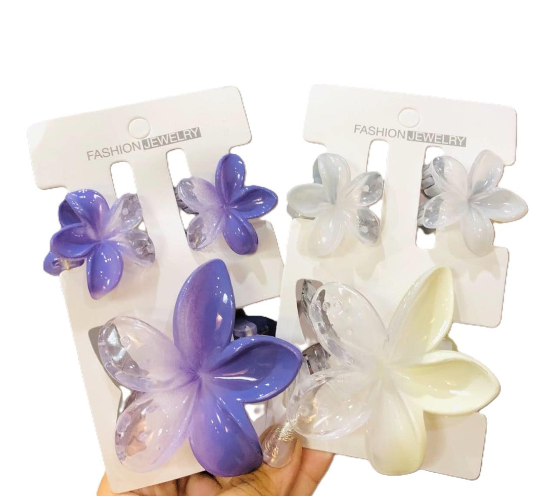 Nopatia Flower Hair Clips Set 3 Pcs(1 Big + 2 Small), Ombre Hawaiian Flower Claw Clips, Fashion Korean Hair Ties for Women and Girls (2 Pack) (Mauve and White)