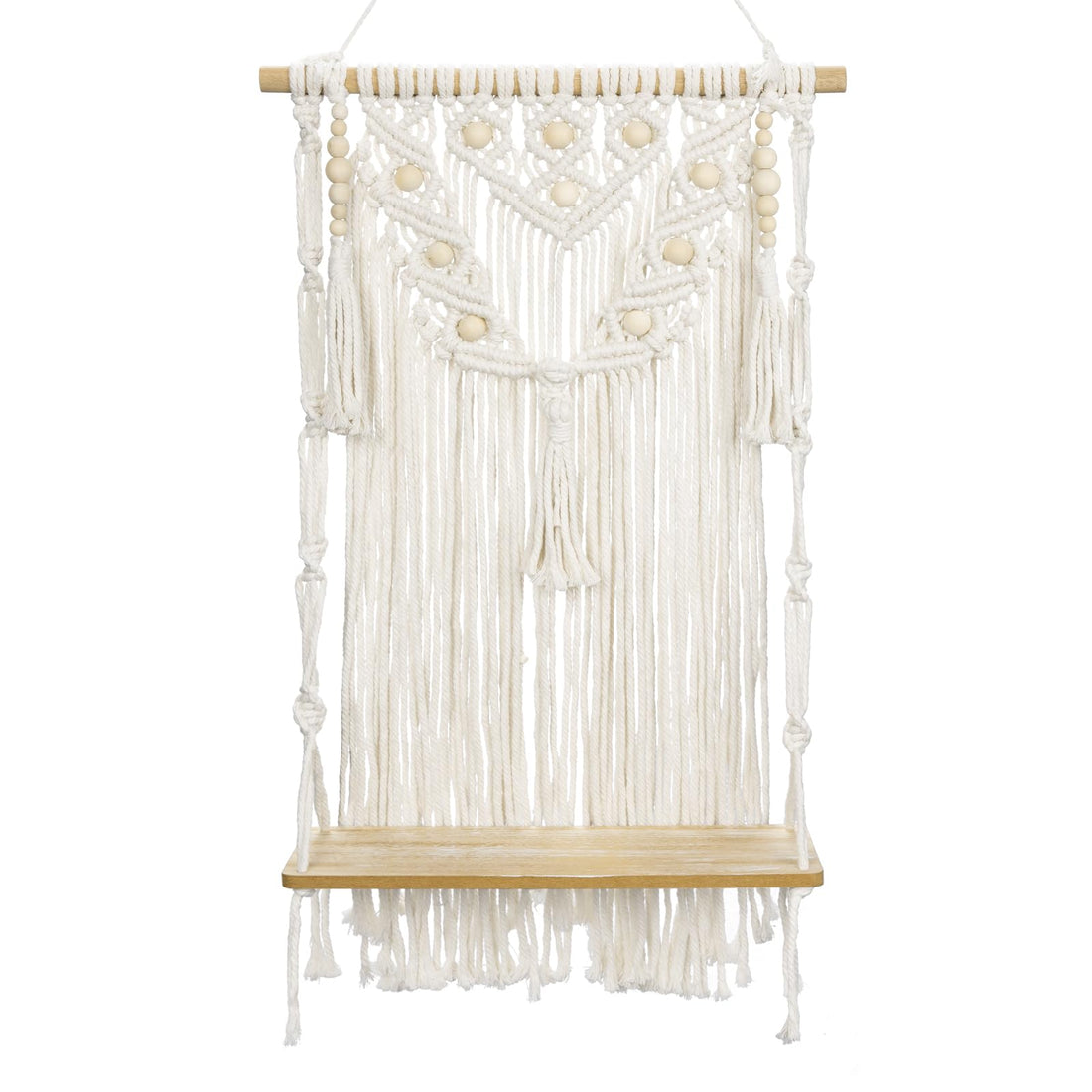 Oairse Boho Decorative Macrame Wall Shelf Wooden Shelf Hanging Shelf Cotton Rope Tapestry Wall Hanging Boho Wall Decoration Handmade for Bedroom Children's Room Living Room Wall Decoration