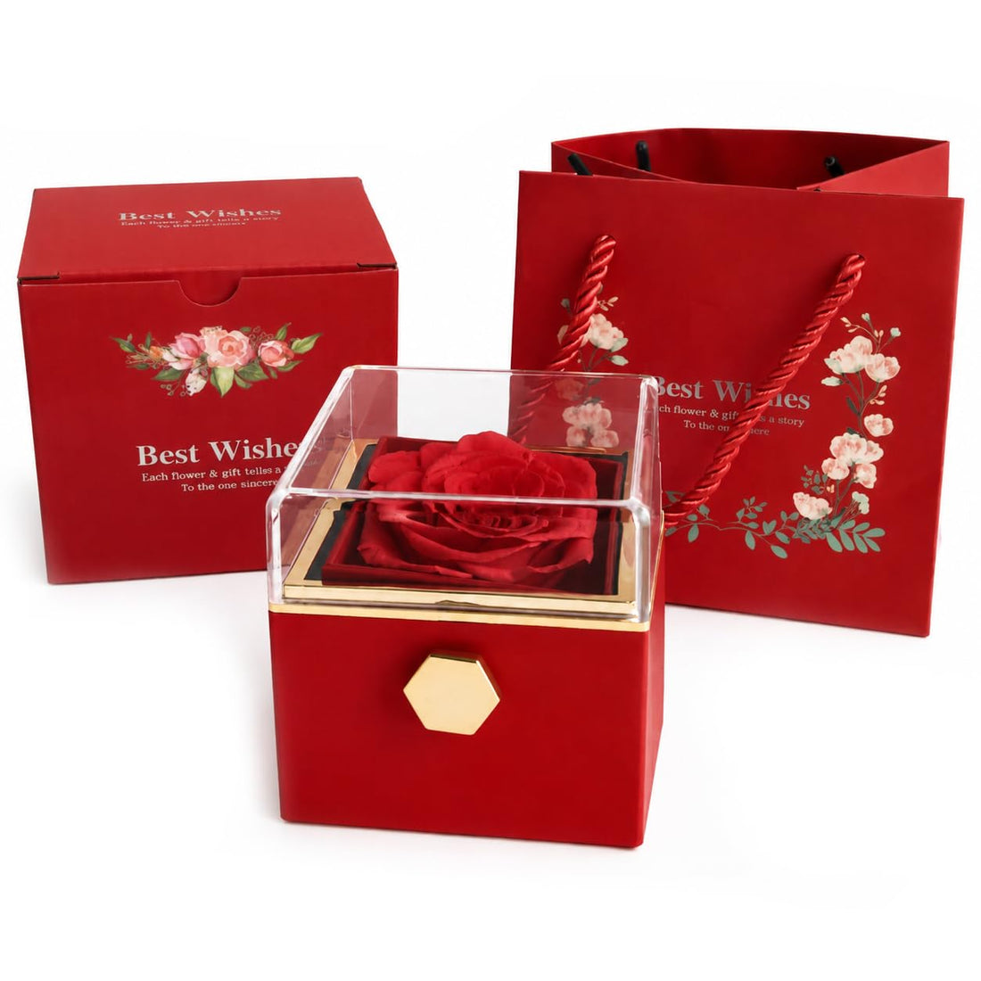 Luxury Jewelry Box Sets for Gifting Special Occasion Special Occasion Elegant and Romantic Gift Box Perfect for Gift,Holiday,Engagement,Anniversary (Square Flip Rose, Red)