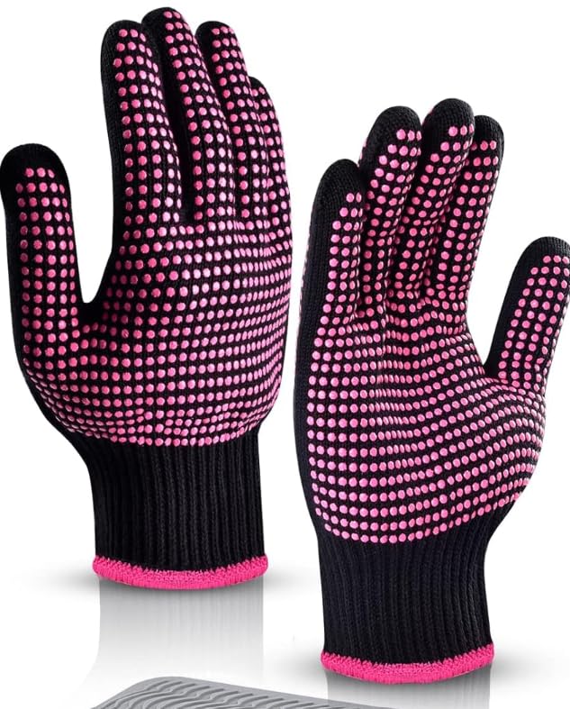 1 Pc Heat Resistant Gloves with Silicone Bumps Professional Heat Proof Glove Mitts Sublimation Gloves for Hair Styling Curling Iron Wand Flat Iron-blue