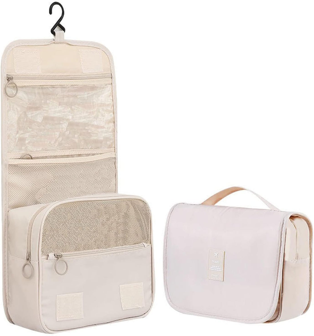 Hanging Travel Toiletry Bag, Veyarien Folding Waterproof Makeup Cosmetic Toiletries Bags Organizer for Women Ladies Girls (Beige)